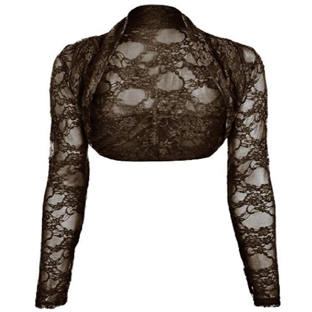 Womens Lace Long Sleeved Shrug (ONE SIZE 6-12, BLACK)