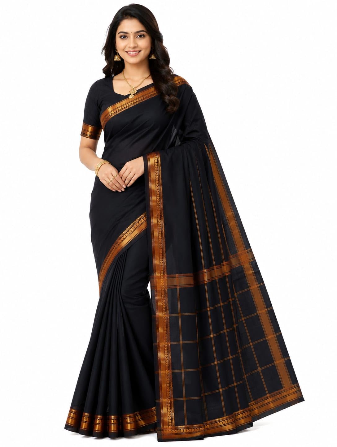 Kanchi Cotton Saree for Women | Traditional Black Color Handloom Cotton Saree | Without Blouse Piece-picture-42