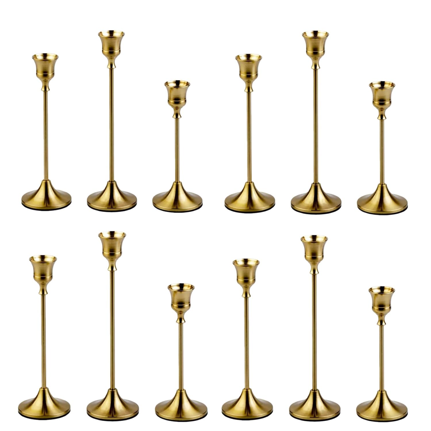 4 Sets(12 Pcs) Candle Stick Holders，Brass Gold Metal Taper Candle Holders, Vintage Modern Decorative Centerpiece Candlestick Holders for Table Mantel Wedding Housewarming Gift