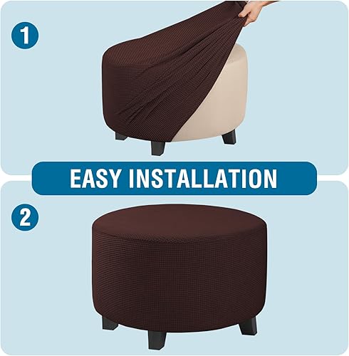 Vista 154 de H.VERSAILTEX Funda otomana elástica, funda otomana redonda, cubierta de almacenamiento otomana, funda protectora de muebles para reposapiés, ajuste
