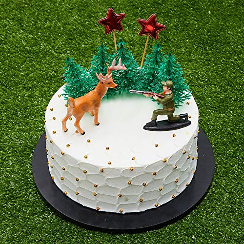 17 Pieces Deer Hunting Cake Topper Christmas Tree Cake Decorations Deer Hunting Theme Cake Topper For Birthday Party Deer Hunting Halloween Supplies #TOP3