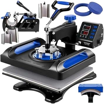 / 8 in 1 Heat Press Machine ChlorUpgrade 30x38cm for Heat Transfer Sublimation Compatible with Caps Shirts Mugs Plates and More 360 Degree RotationBlue