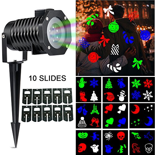 slashome Christmas LED Projector Light with 10 Pattern Waterproof Snowflake Dynamic Slides, Multi