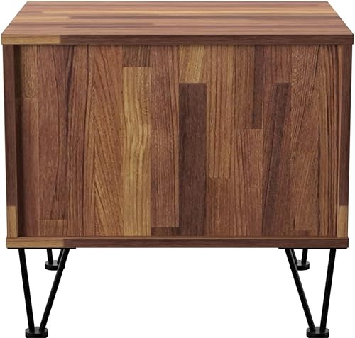 Miniatura 6 de Mesita de noche, mesa auxiliar mesa auxiliar con patas de hierro negro y 2 cajones, mesa de noche de madera de granja, sofá, mesa auxiliar para