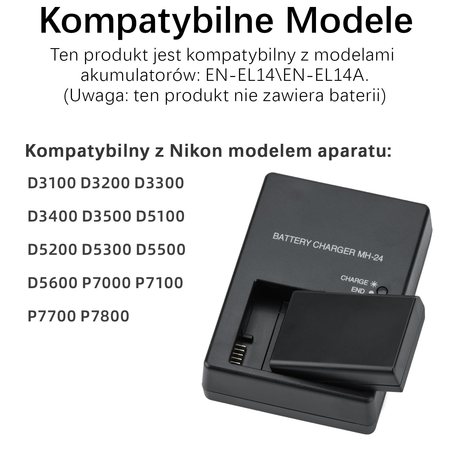 Ładowarka MH-24 EN-EL14 Kompatybilna z Nikon D5600 D5500 | D5300 D5200 D5100 D3300 D3200 D3100 Df P7100 P7000
