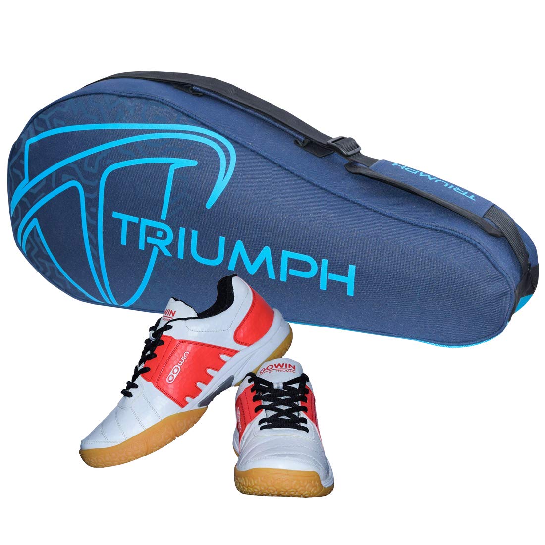 Gowin Badminton Shoe Power White/Red Size-6 with Triumph Badminton Bag 302 Navy/Sky-image-40