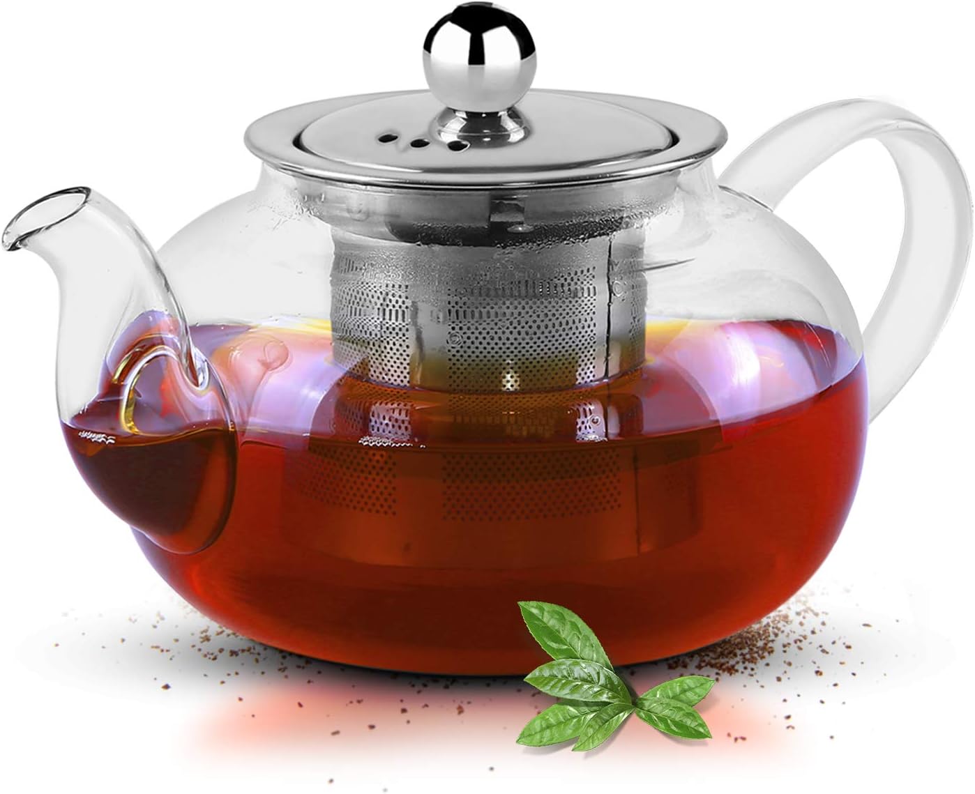 Royalford Glass Tea Pot – Stainless Steel Lid & Strainer, Dishwasher Safe, Heat Resistant, Elegant Design – for A Delicious Cup of Coffee/Tea, 600ml