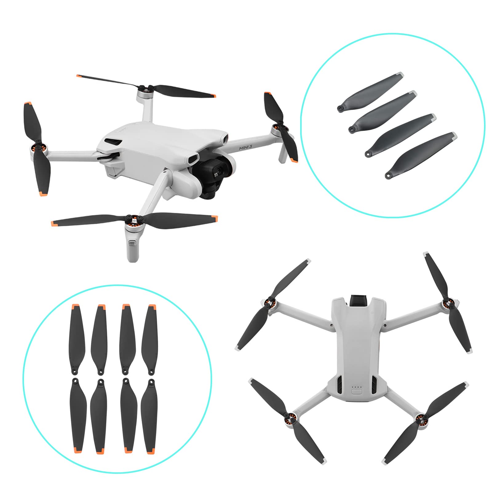 16 sztuk mini 3 śmigieł, DJI Mini 3, zapasowe ostrza do drona, akcesoria do drona, zapasowe śmigło, niewielka waga, ciche, stabilne akcesoria do drona latającego (pomarańczowe i srebrne)