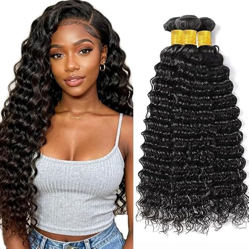 Human Hair Bundles Deep Curly Wave 3 pack Bundle 20 22 24 Inch 150g Deep Wave Human Hair Bundles Black Natural Color Double Weft Hair Extensions