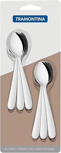 Tramontina 66902/071 Teaspoon, Malaysia, 5.1 inches (13 cm), Set of 6, All Stainless Steel, Dishwasher Safe, Durable, Lightweight, Made in Brazil