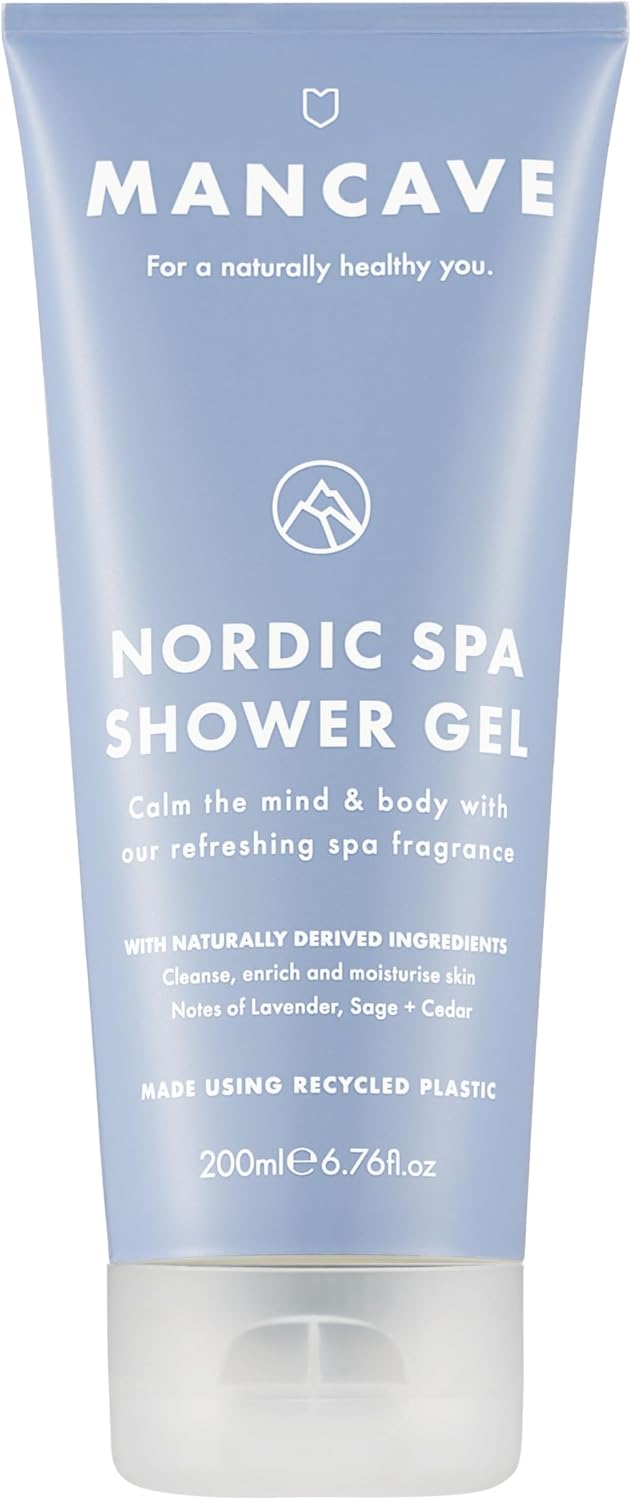 ManCave Nordic Spa 200ml Żel pod Prysznic dla Mężczyzn, Naturalne Składniki, Wegański, Przyjazny Środowisku i Cruelty-Free, Kojący z Lawendą, Szałwią i Cedrem