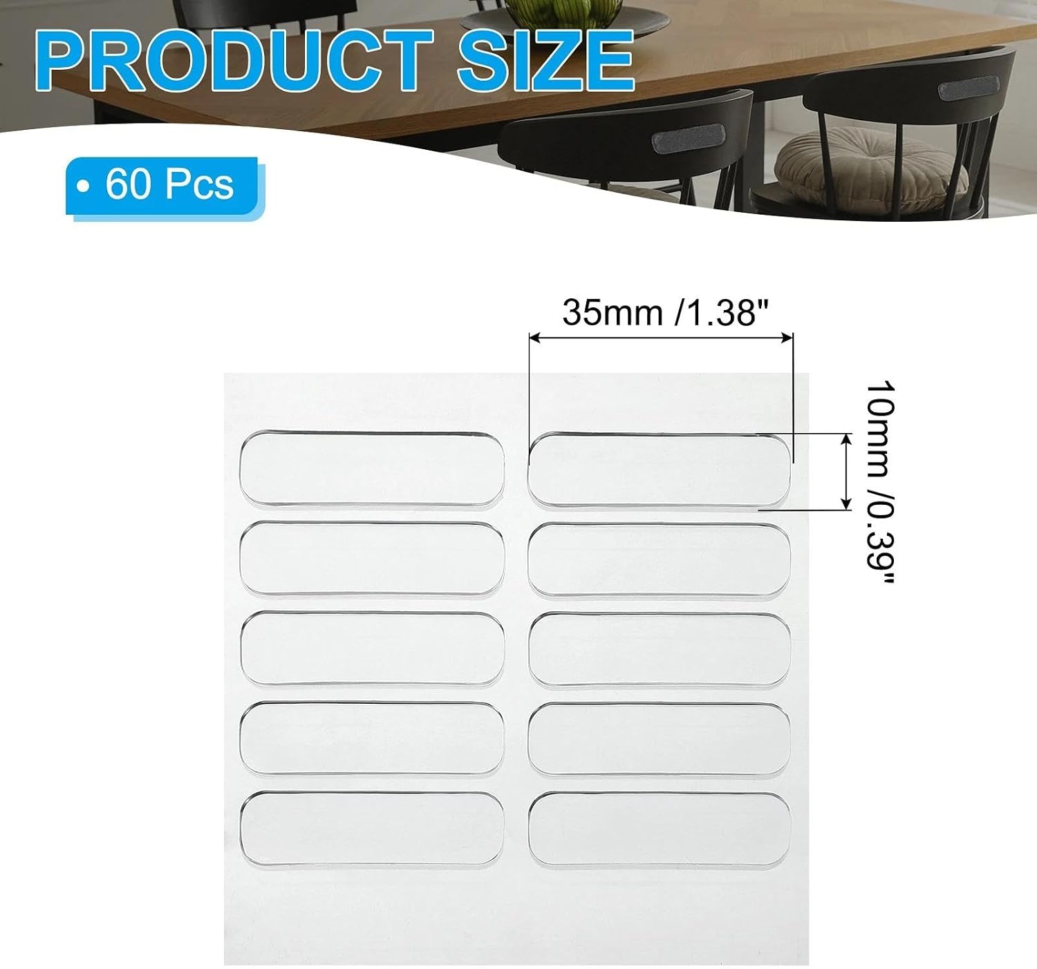 for 60Pcs Cabinet Door Bumper 1.4"x0.4", self Adhesive Rubber Bumper Stripes, Clear, Cabinet Door Bumpers, 1.4x0.4, self Adhesive, Rubber, Clear
