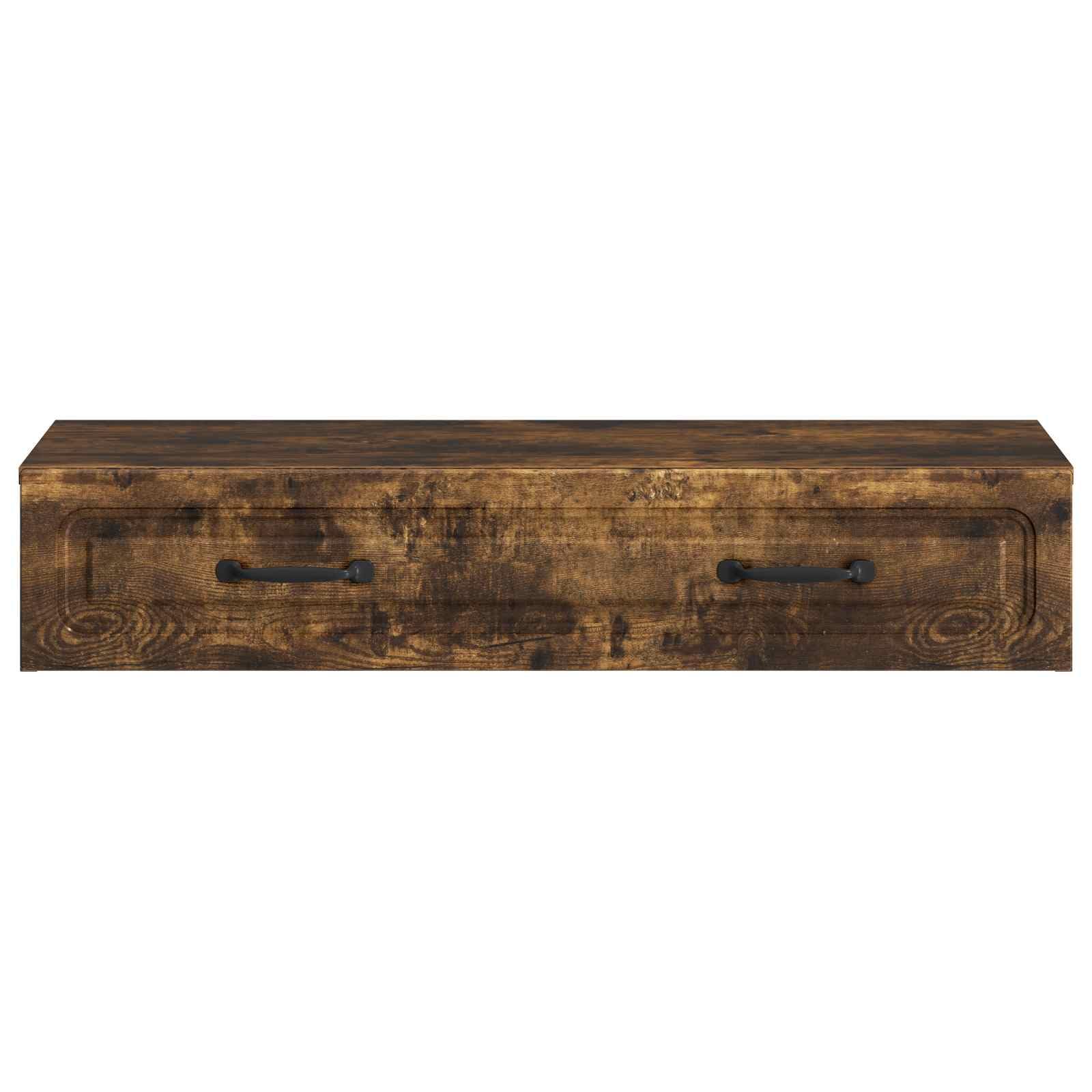 Stolik boczny dębowy dymu 87,5 x 34,5 x 17 cm | Drewno inżynieryjne, 1 szuflada, regulowane półki, do biura domowego, maks. obciążenie 60 kg