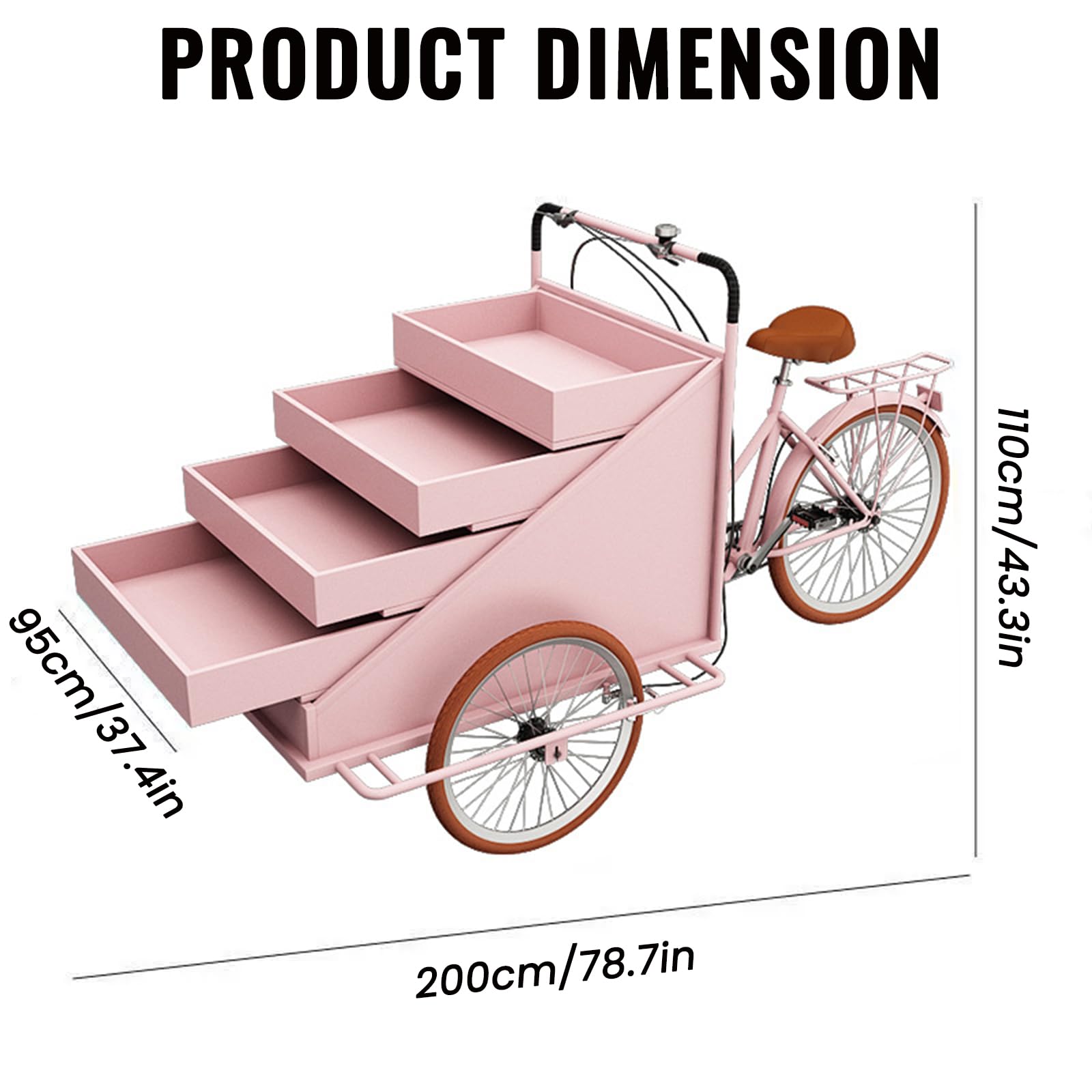 Camión de Comida móvil con Triciclo para Exteriores, Carrito de Venta de Comida al Aire Libre, Triciclo expendedor con cajones retráctiles y sombrillas, para Venta Ambulante y Camping.,C