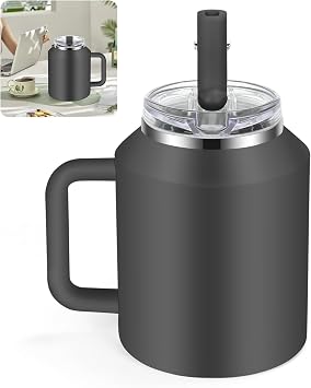 40oz Tumbler with Handle and Straw - Leakproof Insulated Stainless Steel Water Bottle - Double Wall Vacuum for Hot/Cold Drinks - Gym, Office & Home Use Light Gray