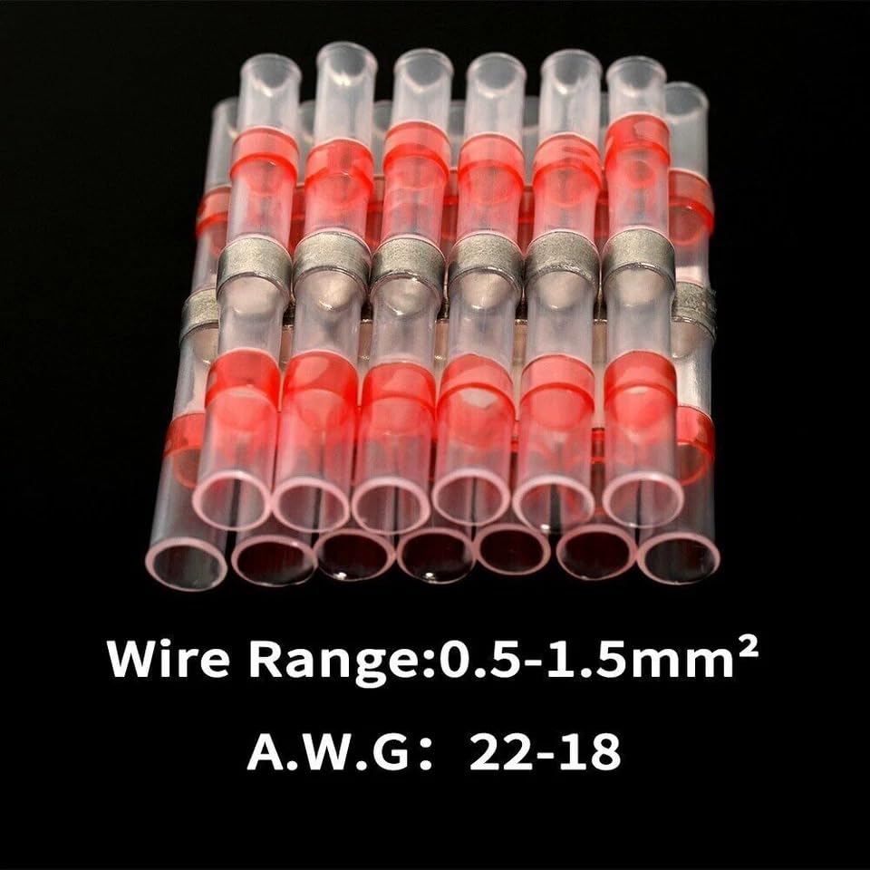 50 Pcs of Red Solder Seal Sleeve Heat Shrink Butt Wire Connectors Terminals
