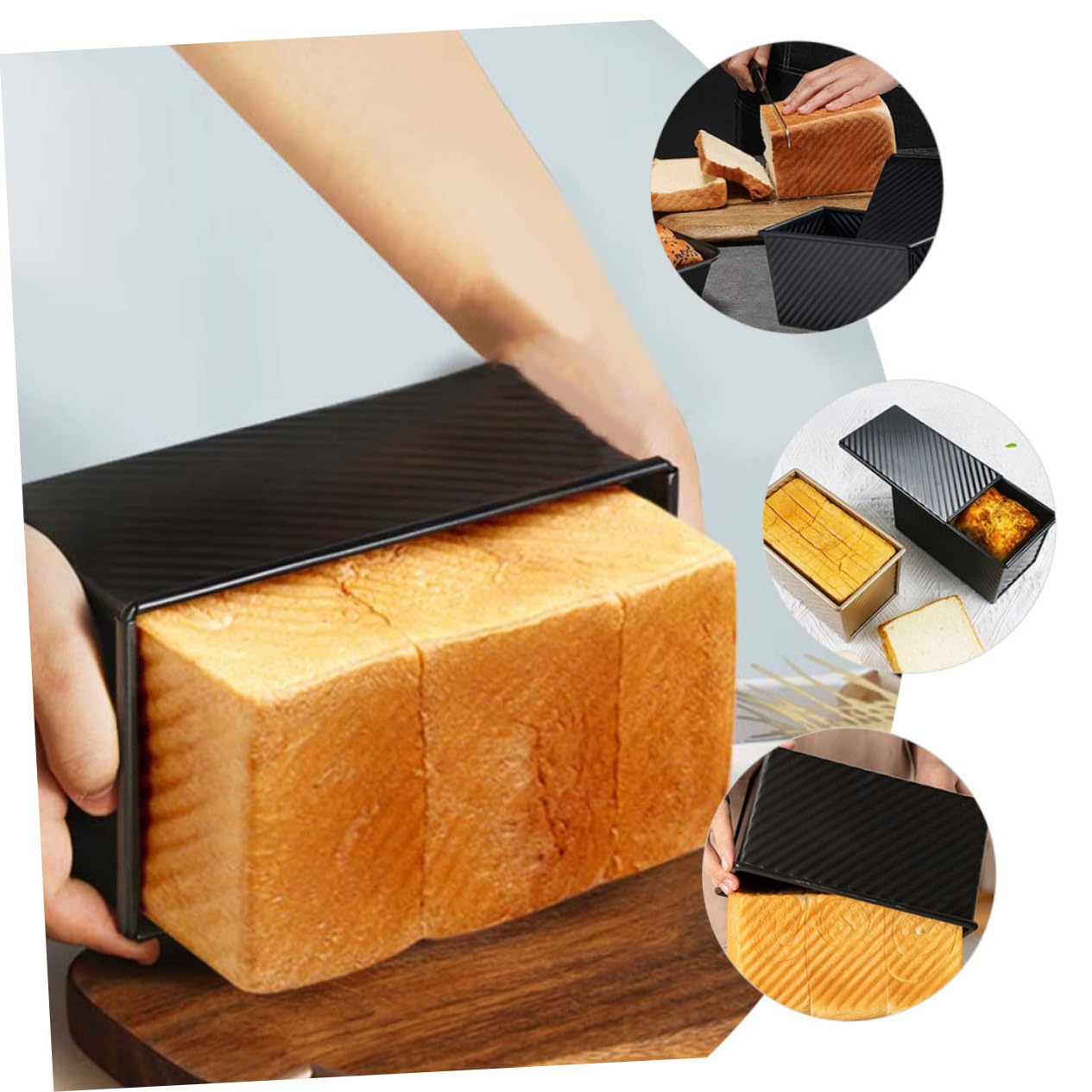 Cabilock 4 Piezas De Sartén Antiadherente Para Pan Sartén Con Tapa Utensilios De Cocina Molde Para Pan Con Tapa Utensilios Para Hornear Con Asa Tapete Para Hornear Panera De