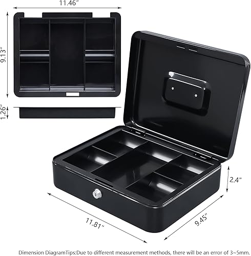 Miniatura 5 de KYODOLED Caja de efectivo de metal con bandeja de dinero y cerradura,Caja de dinero con bandeja de efectivo,Cajón de efectivo