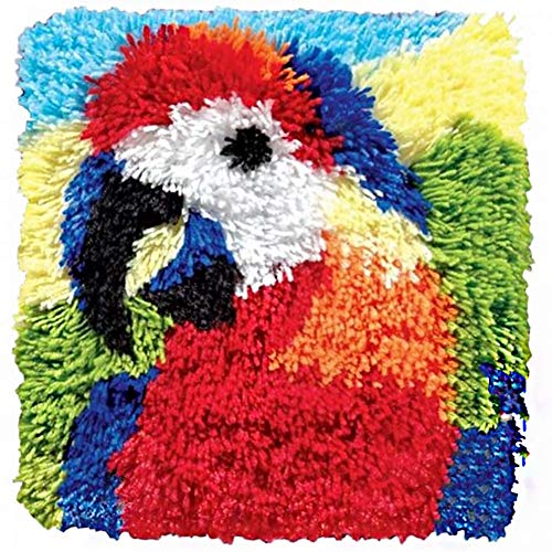 Knüpfkissen Knüpfkissen Zum Selberknüpfen,3D Papagei Tiermustern Kissenbezug Kissen Latch Hook Kit Für Kinder Und Anfänger,Color Canva,43x43cm/17x17 in Cover