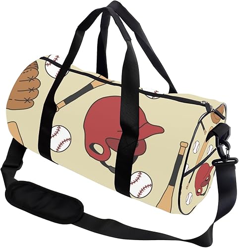 Baseball Doodle Pattern Foldable Gym Bag With Shoe Compartment Oxford Tote Bags Adjustable Shoulder Strap, Convertible Carry Backpack Retro Gym Bag
