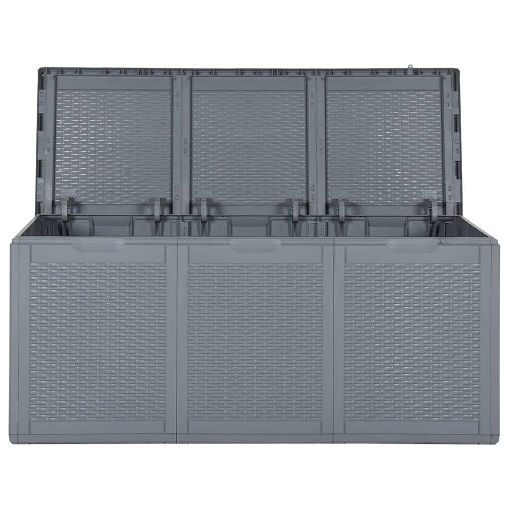 Cassapanca da giardino in rattan PP da 270 litri, design semplice per cuscini e imbottiture, robusta cassapanca da giardino in polipropilene con maniglie laterali per una facile installazione