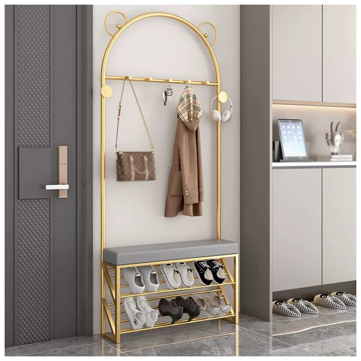 Heavy Duty Clothes Rack Coat Racks with Bench Upholstered Heavy-Duty Coat Racks Freestanding with Shoe Storage Rack for