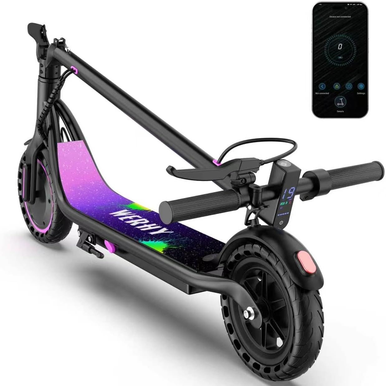 WERHY Electric Scooter, 350W/500W Powerful Motor, 19/22 MPH Max Speed, 15-28 Miles Range, Lightweight Foldable Kick Scooter with Dual Braking Systems, Smart APP