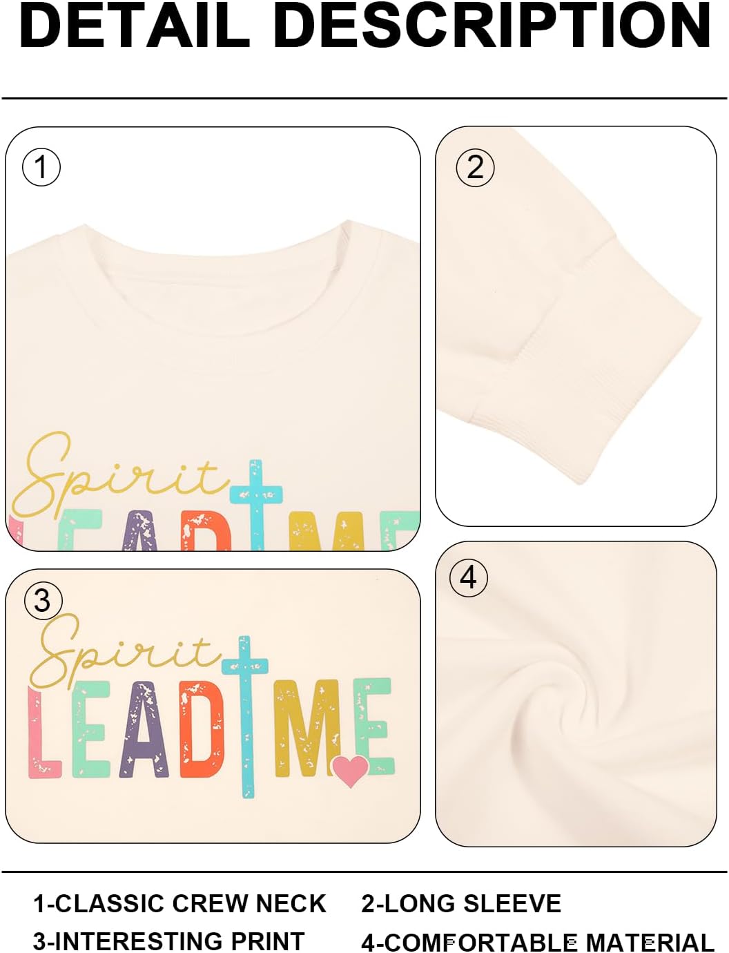 FASHGL Christian Sweatshirts Women Jesus Sweatshirt - Spirit Lead Me Shirt God Shirts Religious Crewneck Long Sleeve Top - Image 4