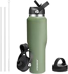 40 oz Insulated Water Bottle with Straw fit in Car Cup Holder(Cold 48 hrs, Hot 24 hrs) Drinking Bottle with Straw Lid, Spout Lid and Flex Cap Leakproof Travel Thermo Mug，Olive