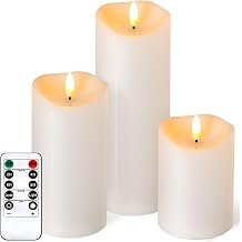 Outdoor Flameless Candles with Remote Timer - Waterproof Realistic Flickering LED Pillar Electric Battery Operated Fake Candle for Holiday Home Wedding Fireplace Decor - Ivory White 3 Pack (4&rdquo;6&rdquo;8&rdquo;)