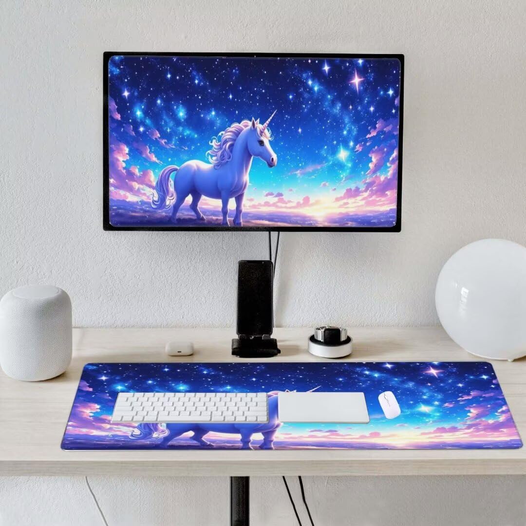 Alfombrilla de ratón 1400x600x3 MM, Alfombrilla Ratón XXL Extendida de Gran Tamaño con Bordes Cosidos, Base de Goma Antideslizante Almohadilla para Teclado, Caballo Estrellado S-11609
