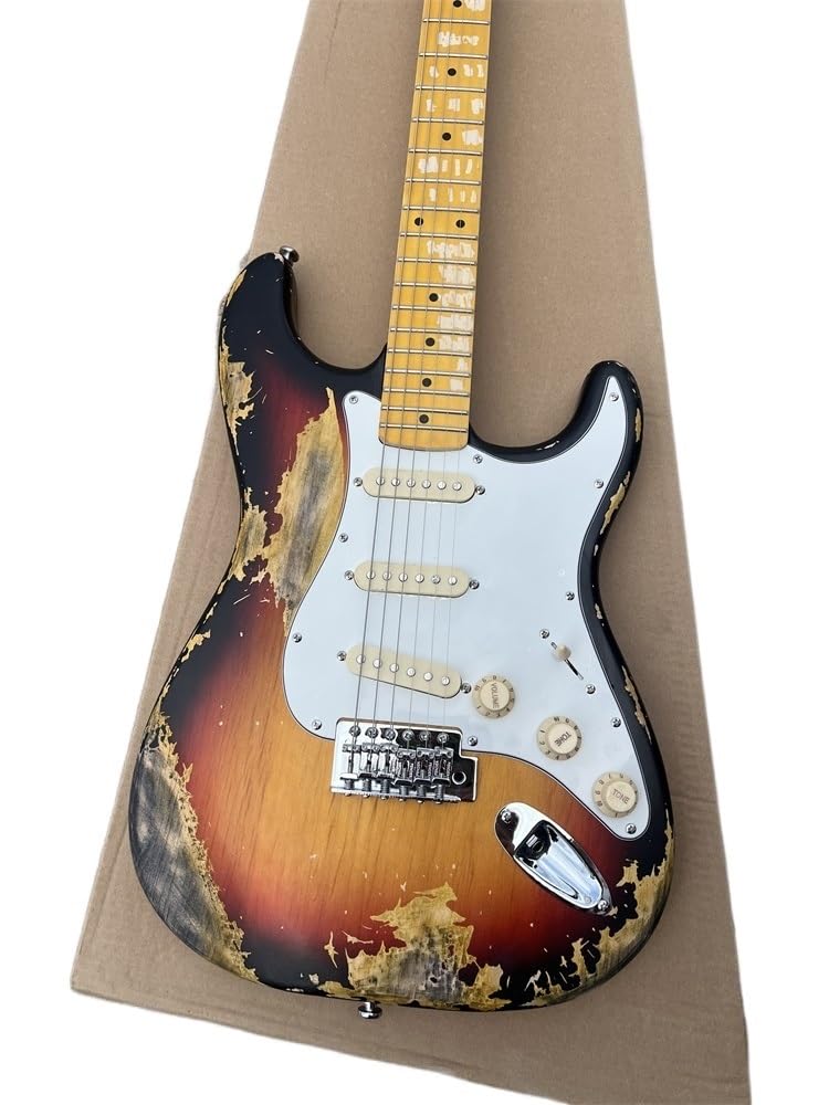 Niestandardowa gitara elektryczna z drewna basowego, gryf klonowy, postarzany sprzęt, wykończenie lakierem SunburstColor Nitro