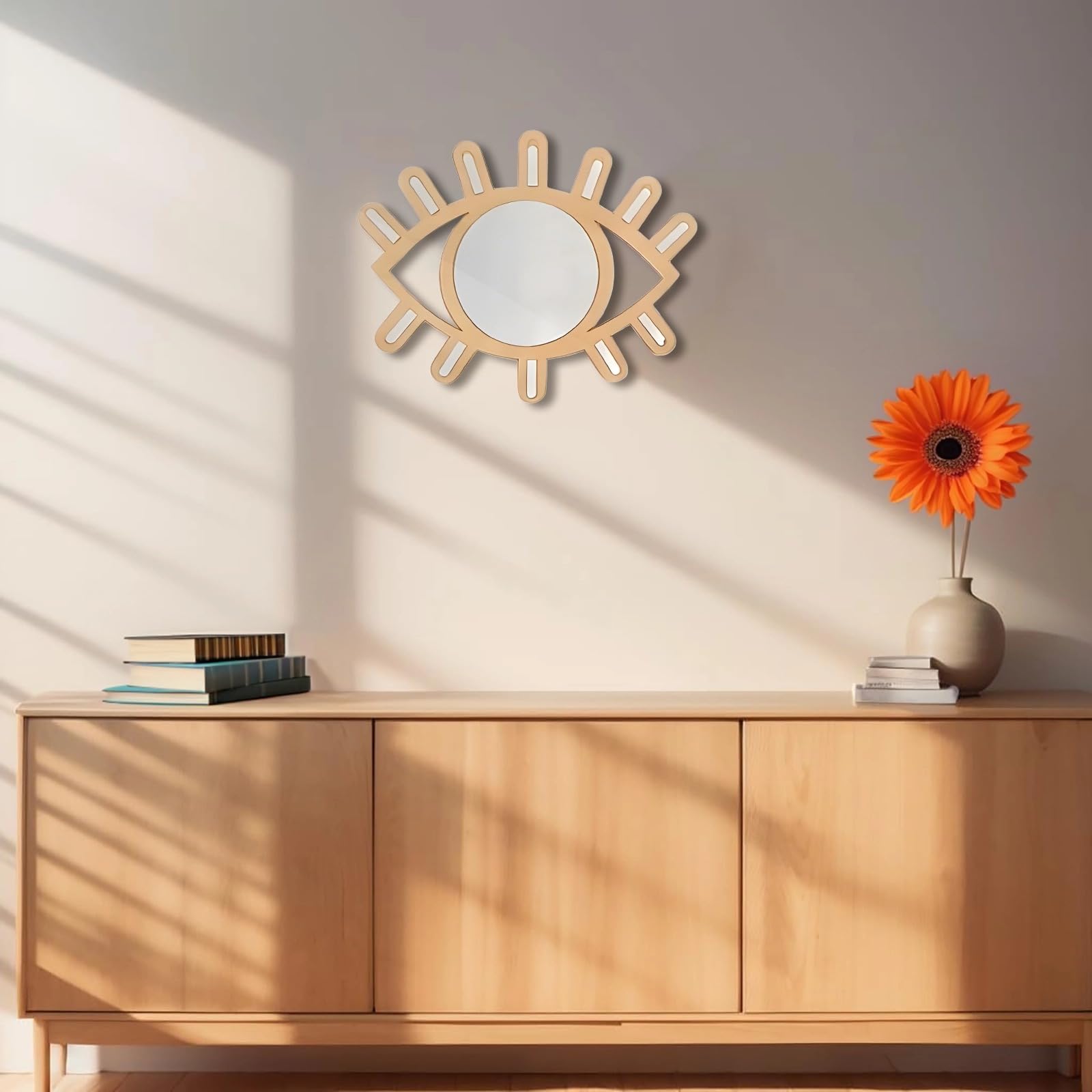 Generisch Wandspiegel in Augenform, Boho-Wandspiegel, Augenmotiv-Wanddeko aus Holz, 11,8 x 10,4 Zoll, leicht, für Wohnzimmer, Schlafzimmer und Büro, mit Warmer Holzoptik, besondere Geschenkidee