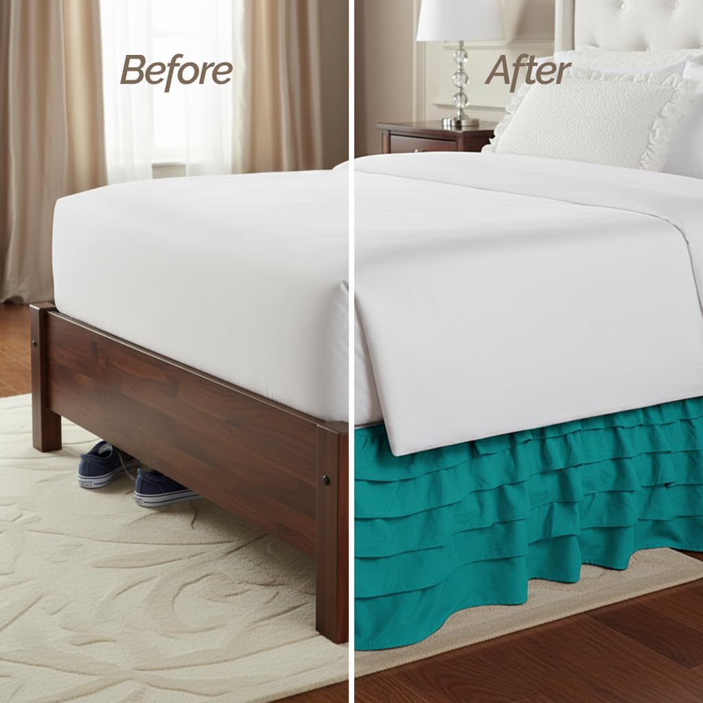 Elegant Comfort Luxurious Premium Quality 1500 Thread Count Wrinkle and Fade Resistant Egyptian Quality Microfiber Multi-Ruffle Bed Skirt - 15inch Drop, Queen, Turquoise