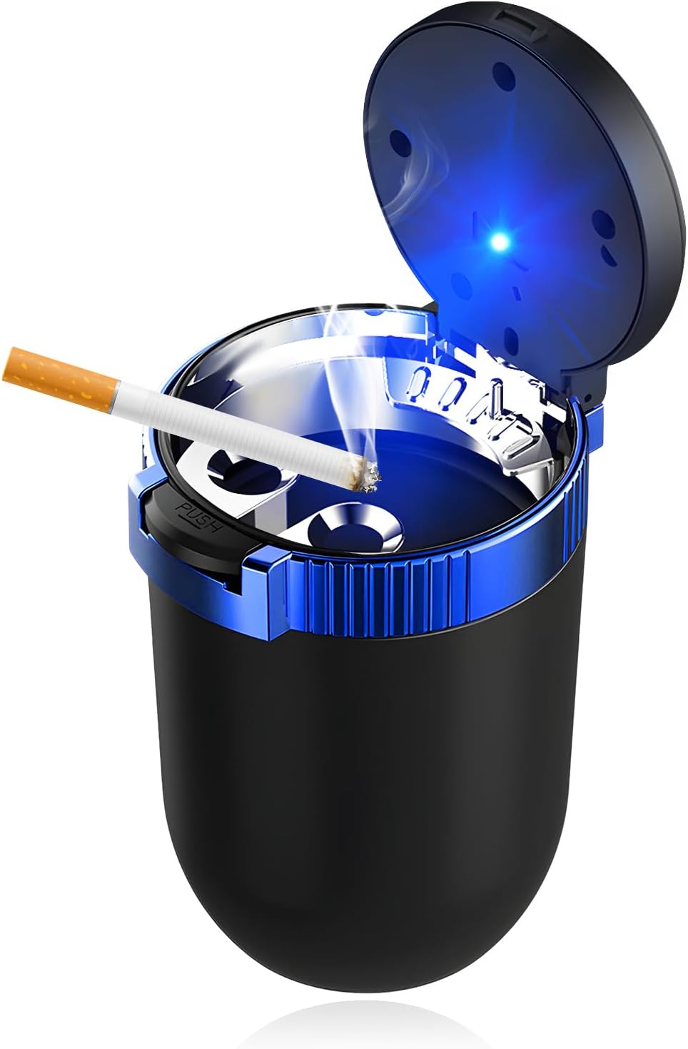 Car Ashtray with Lid, Smokeless Stainless Steel Vehicle Ash Tray with LED Light, Easy Clean Up Detachable Cylinder Ashtray Portable Trash Can for Road Trip, Car Accessories (Purple)