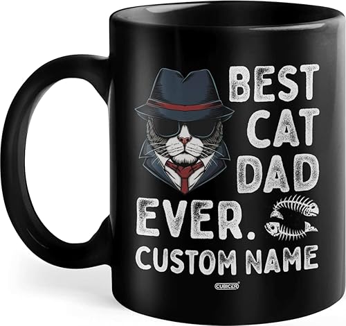 CUBICER Taza de café de cerámica negra personalizada para amantes de los gatos, tazas grandes con nombre personalizado, regalos de Navidad para