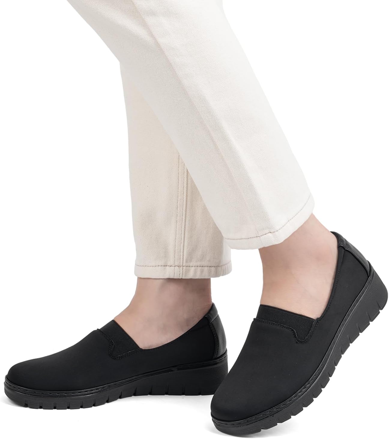 Women’s Orthopedic Loafers Round Toe Comfortable Slip-on Bunions Work Shoes Stretchy Walking Orthotic Shoes with Arch Support - Image 2