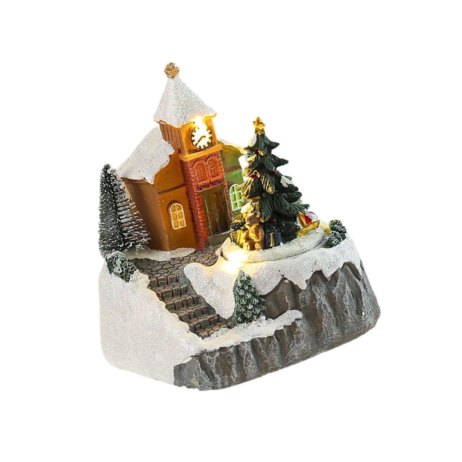 Buxuaaaa Christmas Music Box Snow House Ornament with LED Light Desk Decoration Holiday Themed Accessory Christmas Village Decoration with LED Lights