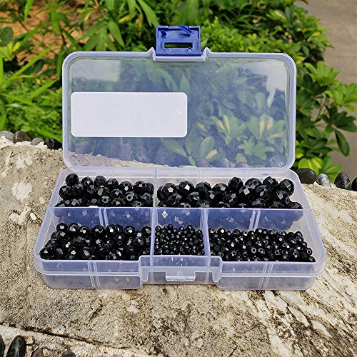 Image of Black Rondelle Glass Beads for Jewelry Making, Faceted Briolette Crytal Spacer Beads for Bracelet Necklace Earring (2mm 4mm 6mm 8mm 10mm Mixed Sizes, 1000pcs)