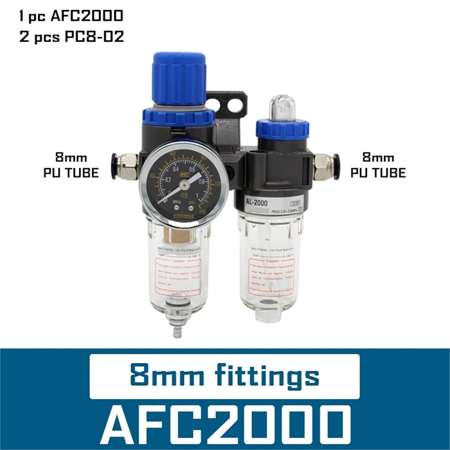 1PCS AFC2000 1/4" Air Filter Regulator Combination Lubricator,FRL Two Union Treatment Oil Water Separation(Black)