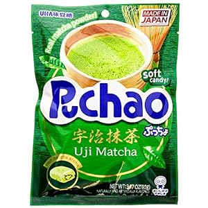 UHA Mikakuto Japan Puccho Puchao Soft Candy with Gummy Bits, Green Tea Uji Matcha Flavor, 3.17 Ounce