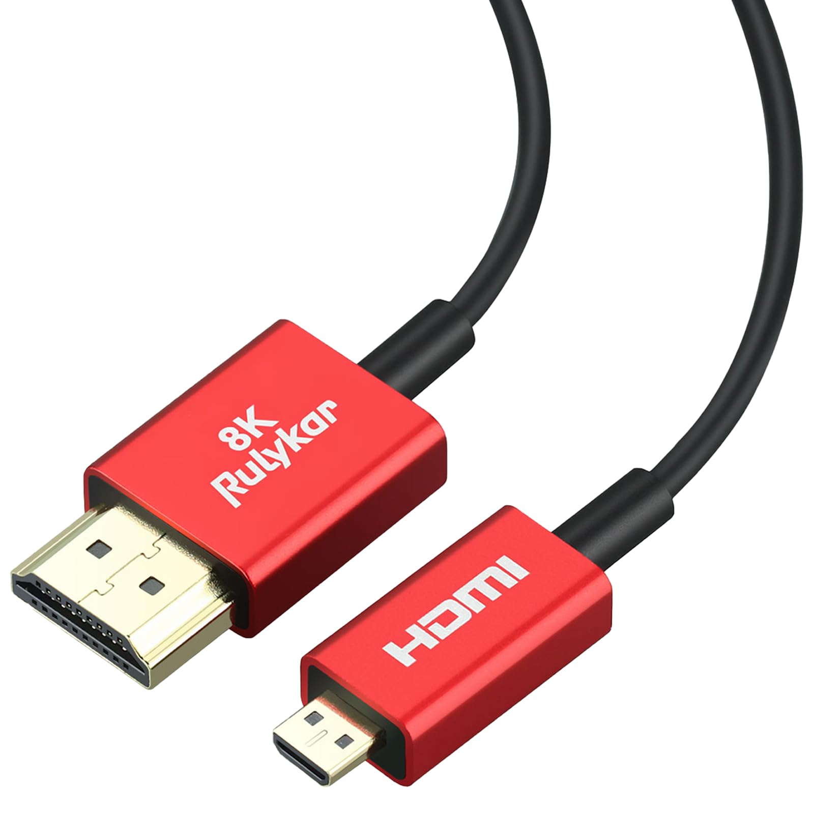 Krótki, cienki kabel 8K Micro HDMI na HDMI, 0,3 m, ultra-High-Speed-48 Gbit/s, kabel Φ2,5 mm, 8K @ 60 Hz, 4K @ 120 Hz, kompatybilny z Hero 7, 6, 5, A6000, A6300 A6300 B500 3 Pro i innymi