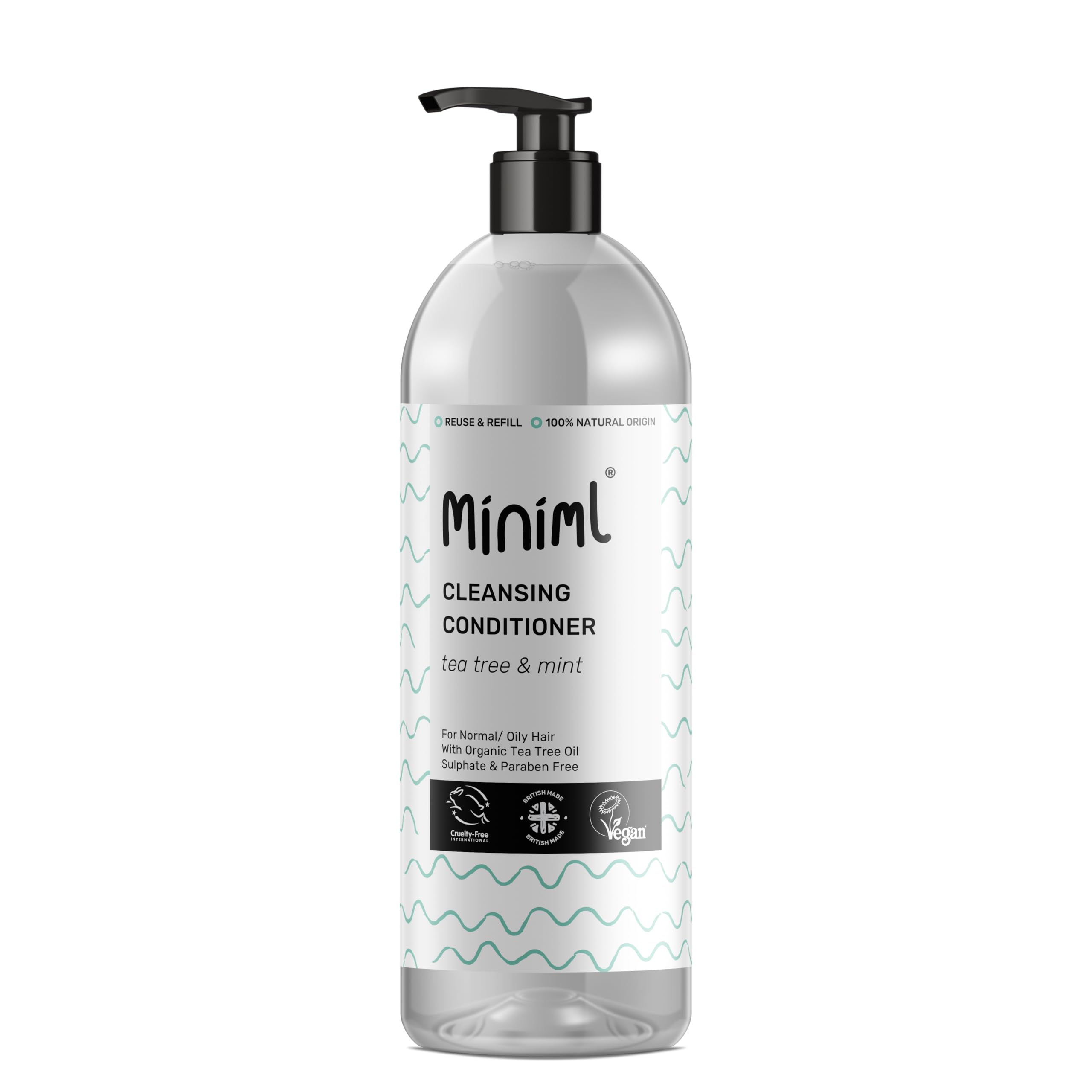 Miniml Natural Cleansing Hair Conditioner- Tea Tree and Mint, Purifying Formula, Normal to Oily Hair, Suitable for Sensitive Scalp and Skin, Sulphate and Paraben Free,Vegan and Cruelty Free, 1L Bottle