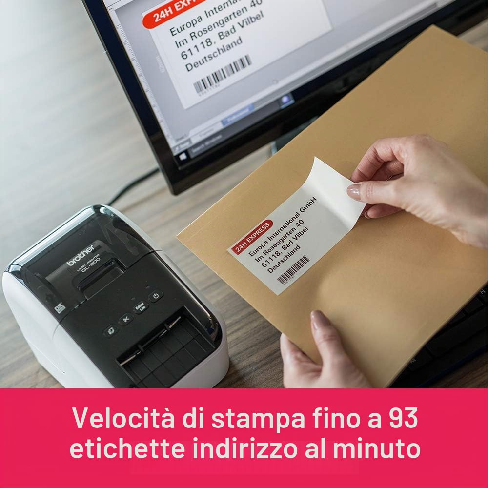 Brother Stampante per Etichette QL-800 (con Funzione di Stampa Rosso-Nero, Interfaccia USB, Stampa di Codici a Barre, Taglierina Automatica)