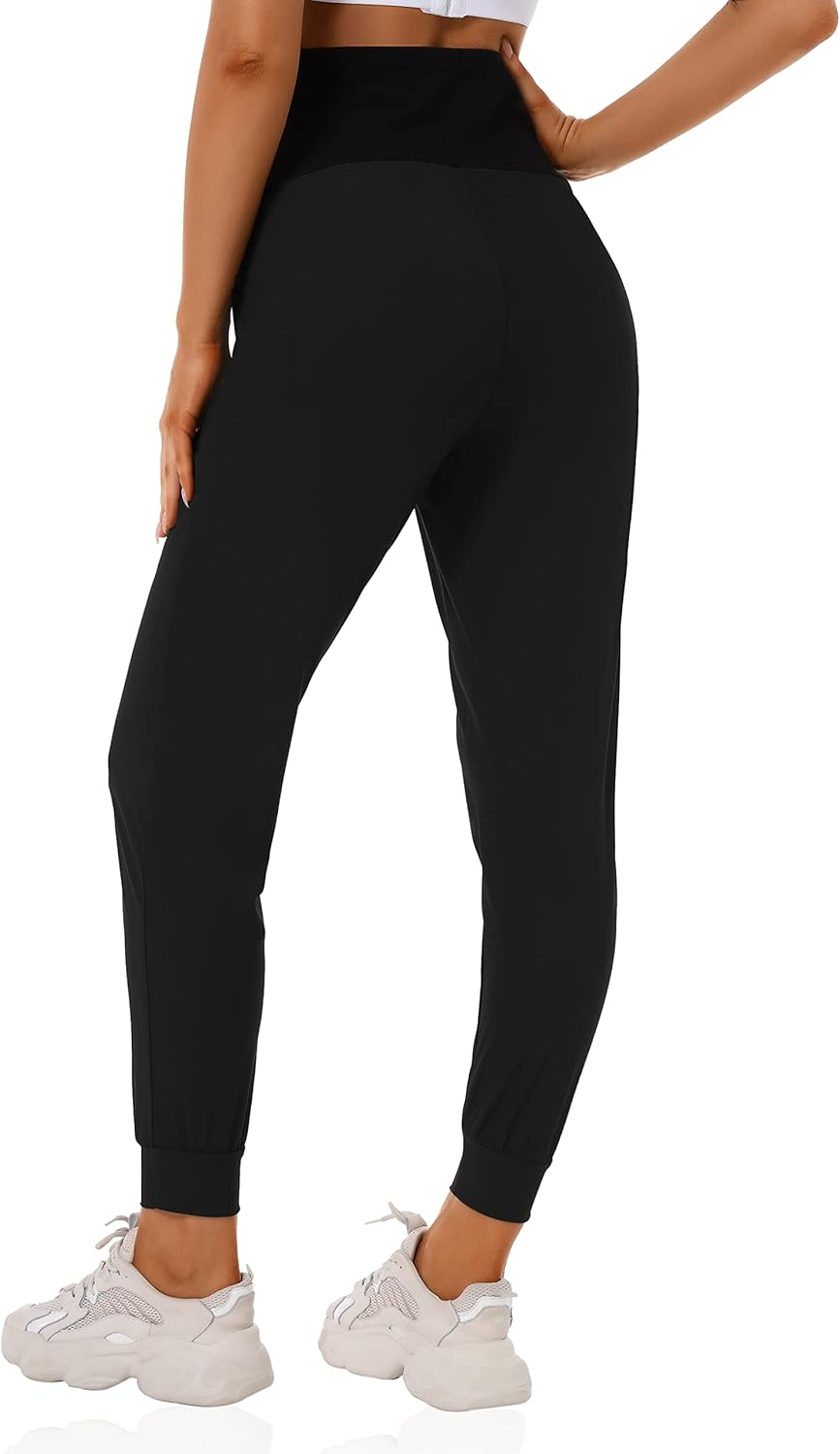 Foucome Women's Maternity Joggers Quick Dry Zipper Pockets Scrub Pants Pregnancy Sweatpants - Image 5