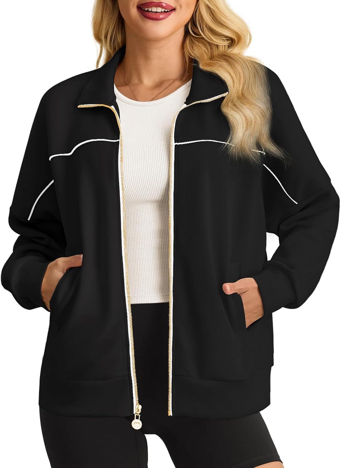 Feiersi Womens Zip Up Sweatshirts Long Sleeve Hoodies Fall Fashion Outfits Casual Trendy Jackets With Pockets