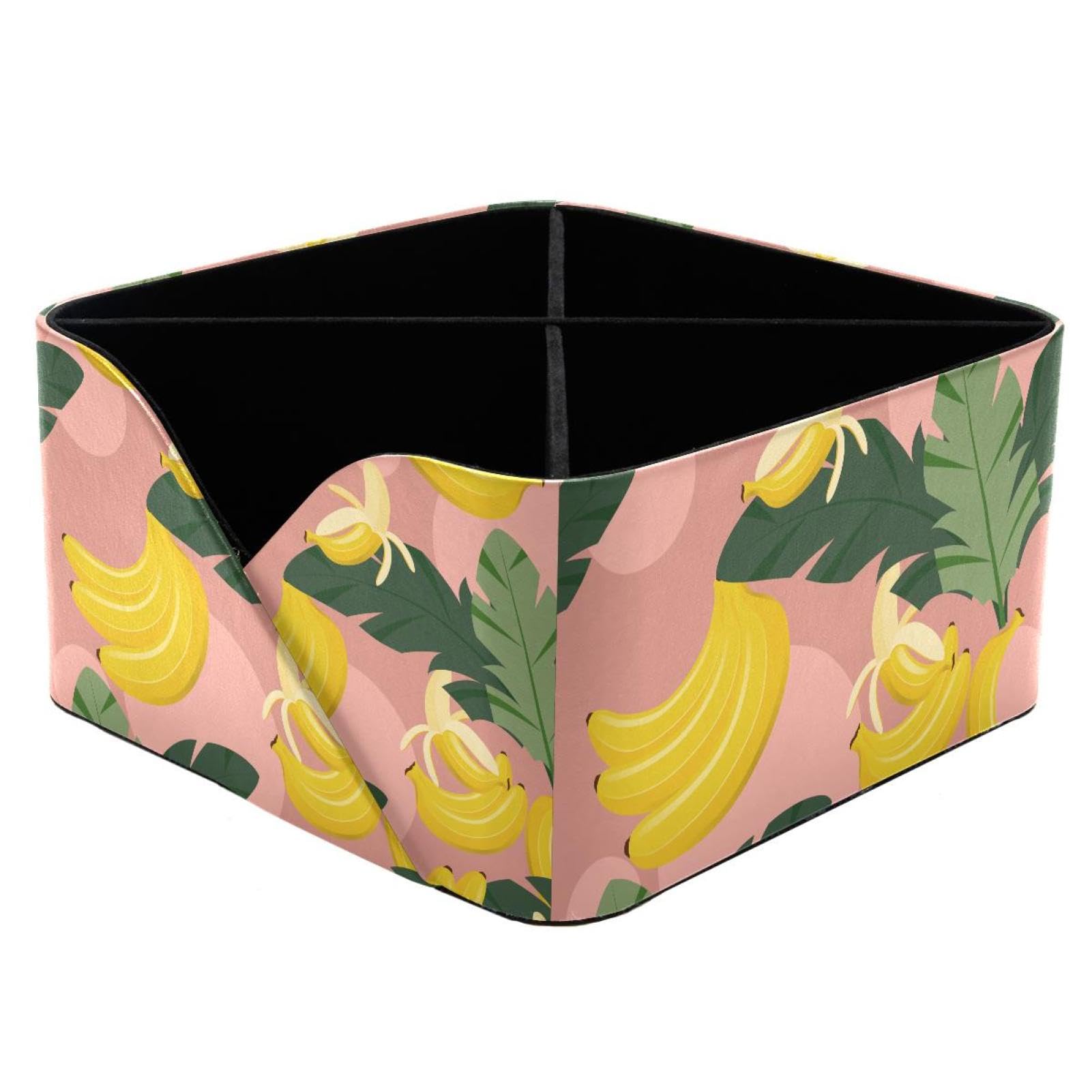 KengjuTesu Banana Palm Tree Leaf Pattern Desktop Organizer Pen Holder, Rectangular Pencil Cup for Office, Study and Makeup Stations