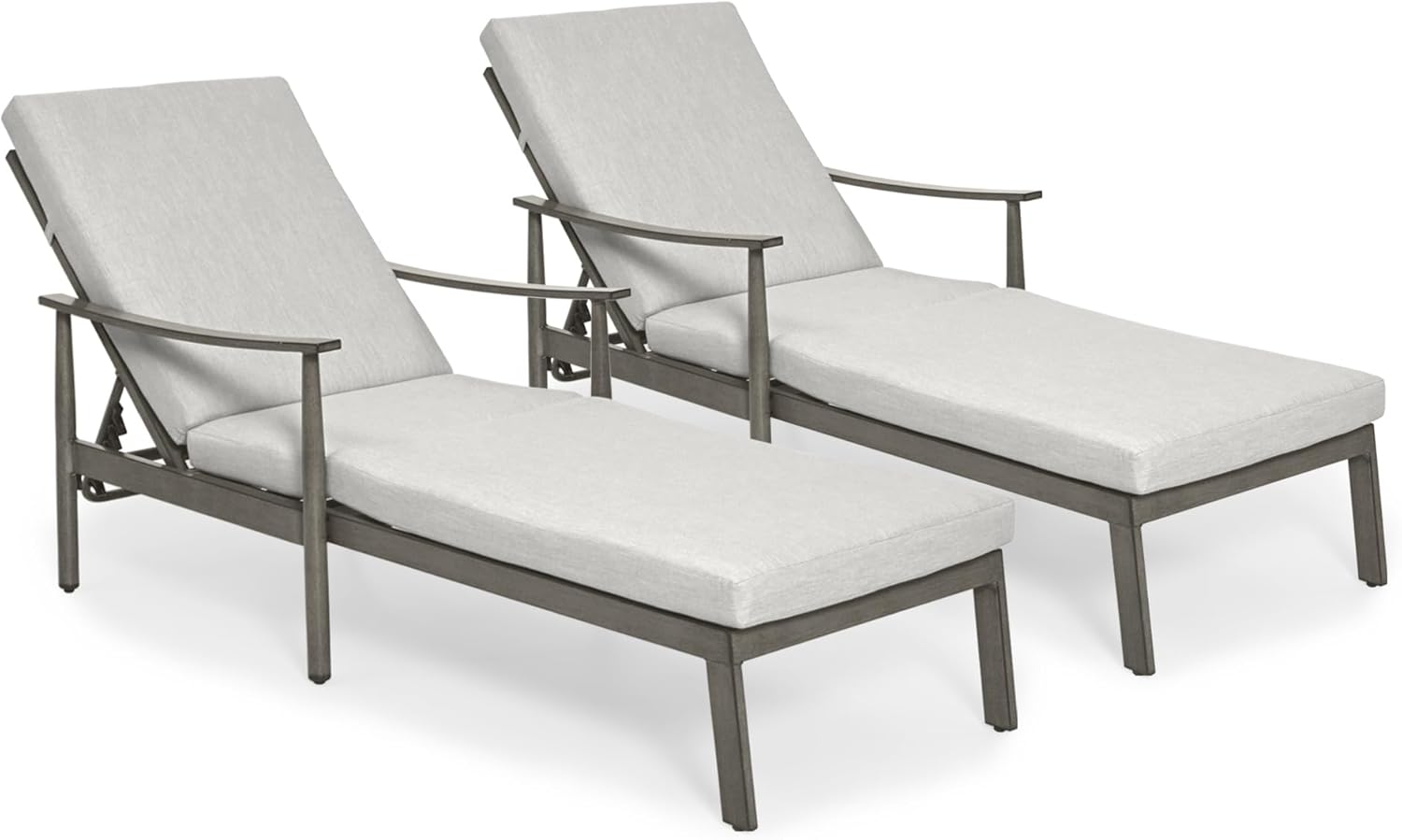Outdoor Lounge Chairs with Armrest, 2 PCS Patio Aluminum Chaise Lounge Set Outdoor, Adjustable Backrest with Rope Design, Patio Recliner Chairs Cushions for Lawn Pool Beach (Grey)