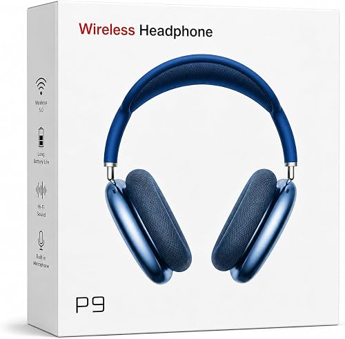 P9 Wireless Headphones – Bluetooth 5.0 Over-Ear Headphones with Hi-Fi Sound, Built-in Microphone, Long Battery Life, Comfortable Headband, Blue