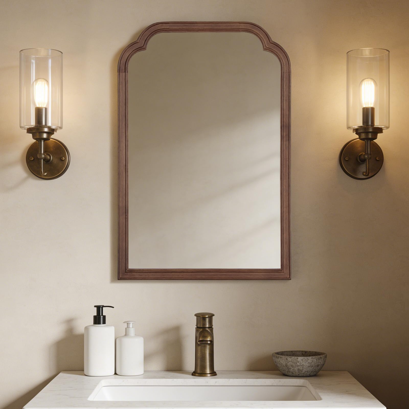 WallBeyond Wood Bathroom Mirrors for Wall Mounted, 20" x 30" Rustic Wood Frame Wall Mirrors Decorative for Living Room or Bedroom Vanity Mirror (Walnut)